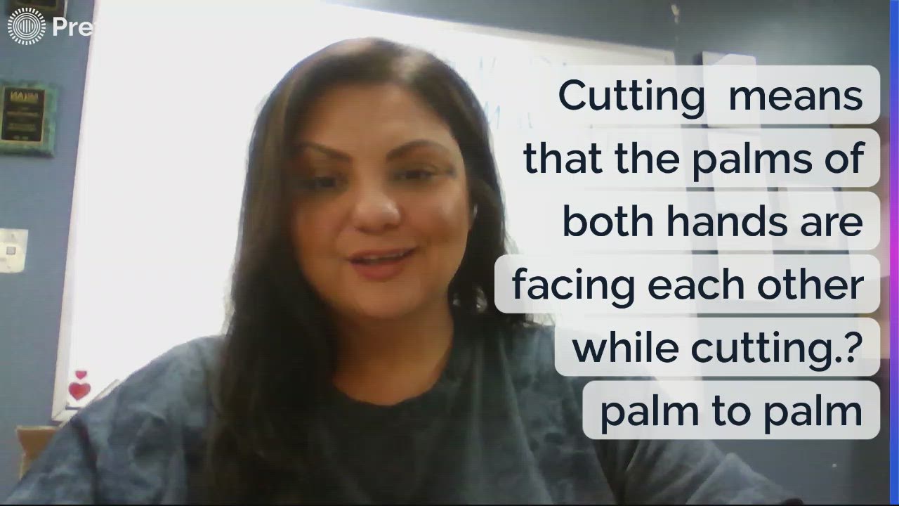 Cutting means that the palms of both hands are facing each other while
